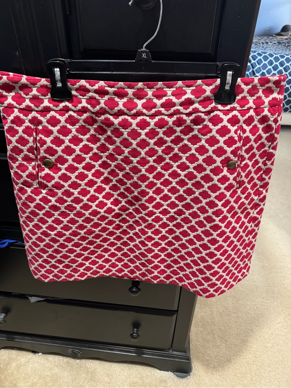 LOFT Red and White Geometric Mini Skirt
